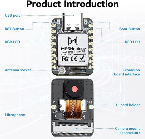 W11 ESP32S3 Mini Module Sense Kit ESP32 OV3660 Cam معالج ثنائي النواة، فلاش 16 ميجابايت 8 ميجابايت PSRAM متعدد الوظائف GPIO Pins واجهة غنية مستشعر درجة الحرارة على اللوحة، للمنازل الذكية، IoT إلخ in Kuwait