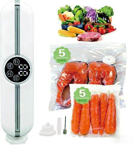 3-in-1 Handheld Vacuum Sealer Machine for Bags & Jars, Food Grade Vacuum Sealer with 10 Food-Safe Bags, Also Suitable for Inflating Swim Rings and Balls(White) in Saudi Arabia
