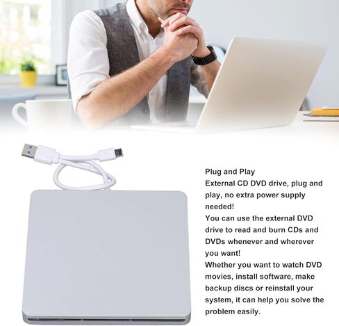 محرك أقراص DVD خارجي Yoidesu، محرك أقراص USB 3.0 من النوع C CD DVD ناسخ أقراص ضوئية محمول مع التوصيل والتشغيل، لأجهزة الكمبيوتر المحمول المكتبية Wins OS X in Saudi Arabia