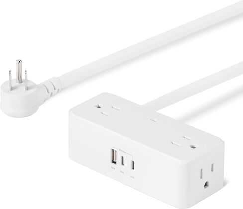 Amazon Basics Power Strip with 4 AC Outlets, 20W USB C Fast Charging, 2 USB C, 1 USB A Port, 5 ft Extension Cord, Home, Office, Travel, TUV Listed in Saudi Arabia