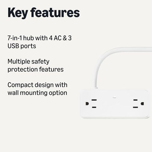Amazon Basics Power Strip with 4 AC Outlets, 20W USB C Fast Charging, 2 USB C, 1 USB A Port, 5 ft Extension Cord, Home, Office, Travel, TUV Listed in Saudi Arabia