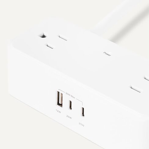 Amazon Basics Power Strip with 4 AC Outlets, 20W USB C Fast Charging, 2 USB C, 1 USB A Port, 5 ft Extension Cord, Home, Office, Travel, TUV Listed in Saudi Arabia