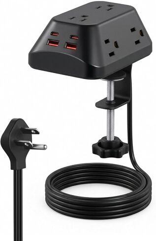 Desk Clamp Power Strip, Surge Protector with 6 AC Outlets and 4 USB Ports, Desk Mount Charging Station, Fit 1.97in Tabletop Edge Thick, 6FT Extension Cord, for Home Office Gaming Accessories in Saudi Arabia