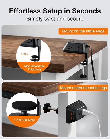 Desk Clamp Power Strip, Surge Protector with 6 AC Outlets and 4 USB Ports, Desk Mount Charging Station, Fit 1.97in Tabletop Edge Thick, 6FT Extension Cord, for Home Office Gaming Accessories in Saudi Arabia