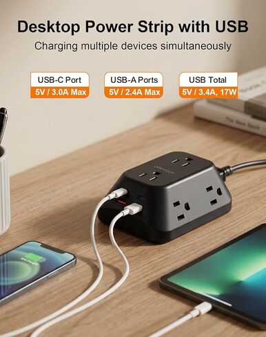 Desk Clamp Power Strip, Surge Protector with 6 AC Outlets and 4 USB Ports, Desk Mount Charging Station, Fit 1.97in Tabletop Edge Thick, 6FT Extension Cord, for Home Office Gaming Accessories in Saudi Arabia