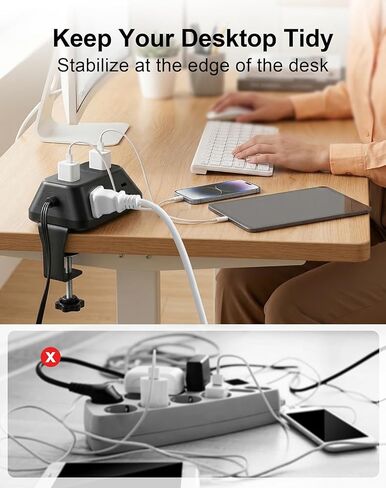 Desk Clamp Power Strip, Surge Protector with 6 AC Outlets and 4 USB Ports, Desk Mount Charging Station, Fit 1.97in Tabletop Edge Thick, 6FT Extension Cord, for Home Office Gaming Accessories in Saudi Arabia