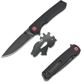 D2 Steel Folding Pocket Knife with Side Lock - 4.48" Military Green G10 Handle, Titanium Coated EDC Blade, Survival Tool + Bonus Pocket Wire Saw in Saudi Arabia