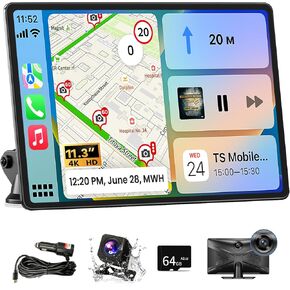 Wireless Carplay Screen for Car, 11.3" Extra Large A-pple CarPlay & Android Auto Screen with 4K Dashcam & 1080P Backup Camera, Car Stereo with Mirror Link, Voice Control, GPS, Bluetooth, AUX, FM in Kuwait