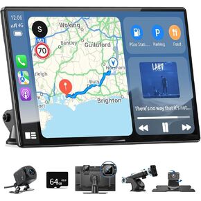 Carplay Screen for Car, 9" Android Auto Screen with 4K Dashcam, Backup Camera, Carplay Screen Compatible with Wireless A-pple Carplay & Android auto, MirrorLink, TF Card, Bluetooth, Siri, GPS in Kuwait