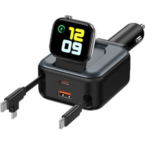 6 in 1 Retractable Car Charger, 100W USB C + USB A Fast Charging for iPhone 17/16/15/14/13/12/11, iWatch, Android, Travel Essentials Car Accessories, Gift for Men & Women in Kuwait