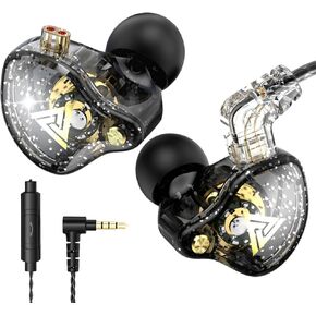 HJX QKZ AK6 Pro IEM سلكي لسماعات أذن الألعاب مع ميكروفون، سماعات رأس داخل الأذن، صوت جهير عميق، محرك ديناميكي 1DD 11 مم، IEM لمكالمات الفيديو الموسيقية (أسود) in Kuwait