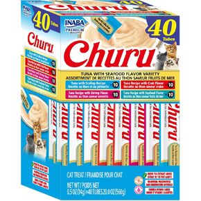 INABA Churu Cat Treats, Grain-Free, Lickable, Squeezable Creamy Purée Cat Treat/Topper with Vitamin E & Taurine, 0.5 Ounces Each Tube, 20 Tubes, Chicken Variety in Kuwait