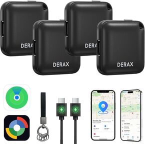 جهاز تعقب بلوتوث DERAX (iOS وAndroid) 4 حزم، علامات تعقب قابلة لإعادة الشحن متوافقة مع iOS وAndroid، جهاز مكافحة فقدان العناصر للمفاتيح، حقيبة ظهر للأمتعة، أسود in Kuwait