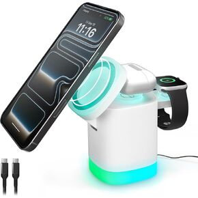 حامل شحن لاسلكي 3 في 1 من آي هوم، شحن سريع بقدرة 15 وات، ضوء LED، متوافق مع MagSafe، تصميم قابل للطي in Kuwait