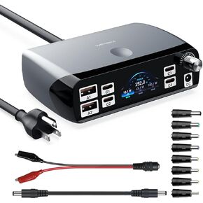 محطة شحن (252 وات)، 7 منافذ (4 USB-C، 2 USB-A، 1 DC)، محول طاقة مع مصدر طاقة تيار مستمر قابل للتعديل 3.3 فولت ~ 24.5 فولت (0 ~ 60 واط) وشاشة LED، لأجهزة الكمبيوتر المحمولة iPhone وشاشات الإلكترونيات in Kuwait