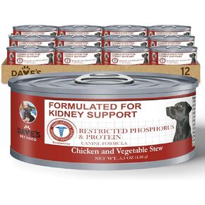 Dave's Pet Food Kidney Support for Dogs with Renal Support (Tuna Pate), Wet Renal Dog Food, Non-Prescription Low Phosphorus, Added Vitamins & Minerals, Vet Formulated (5.5 oz, Pack of 12) in Kuwait