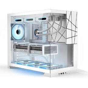 حقيبة كمبيوتر ألعاب ATX، حقيبة كمبيوتر متوسطة البرج مع غرفة مزدوجة لإدارة الكابلات، هيكل مكتبي فريد بانورامي 270 درجة، مروحة ARGB خلفية مثبتة مسبقًا، لـ BTF ATX/MATX Mobo، 360 AIO (أبيض، 120 مم × 1) in Kuwait