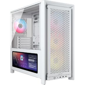 إطار CORSAIR 4000D LCD RS ARGB Modular Mid-Tower ATX PC Case - XENEON Edge LCD تعمل باللمس، نظام تركيب مروحة InfiniRail، 4X RS120 ARGB PWM Fans، دعم اللوحة الأم العكسية - أبيض in Kuwait