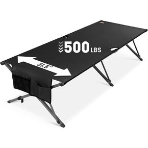 HOMECALL 34.1'' Heavy Duty Camping Cot for Adults, 500 lbs Capacity, Supports Up to 6.9ft, Military Folding Portable Cot with Carry Bag for Camping, Travel, Guest & Emergency Use, Black in Saudi Arabia