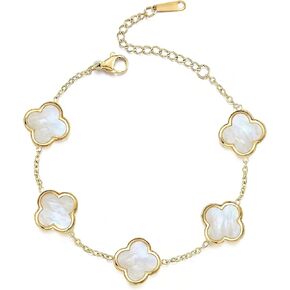 SHINYY Four Leaf Clover Bracelet for Women 18K Gold Plated Stainless Steel Lucky 4 Leaf Link Bracelet Wrist Jewelry for Mother and Daughter (Green Gold) in Saudi Arabia