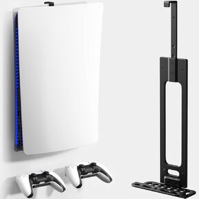 حامل PS5 على الحائط مع حاملي وحدات التحكم، حامل وحدة تحكم معدني قوي لجهاز PlayStation 5، PS5 Slim، قرص PS5 Pro والإصدارات الرقمية، أسود in Kuwait