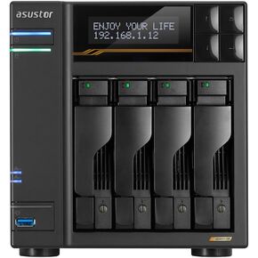 Asustor Lockerstor 4 Gen3 AS6804T مع 4 × 4 تيرابايت SSD (WDS400T4B0E)، 4 Bay NAS، AMD Ryzen رباعي النواة 2.3 جيجا هرتز، 16 جيجابايت ECC DDR5، 4 فتحات M.2 NVMe، منفذ مزدوج 5 جيجابت و10 جيجابت، تخزين متصل بالشبكة in Kuwait