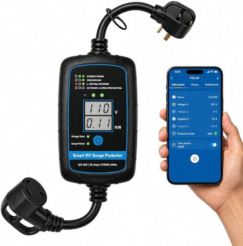 Bluetooth Smart RV Portable Surge Protector 50 Amp - Patented Bluetooth Connectivity - Monitor Voltage/Amperage/Wattage - IP65 Water-Resistant,Rv Surge Protector 50 Amp Circuit Analyzer App Control in Saudi Arabia