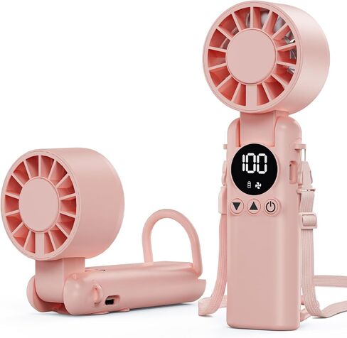 AILBTON Portable Handheld Fan, 5000mAh Rechargeable Mini Personal USB Fan with LED Display & Foldable Design, 199-Speed Powerful Battery Operated Travel Fan for Women, Outdoor, Office Black in Saudi Arabia