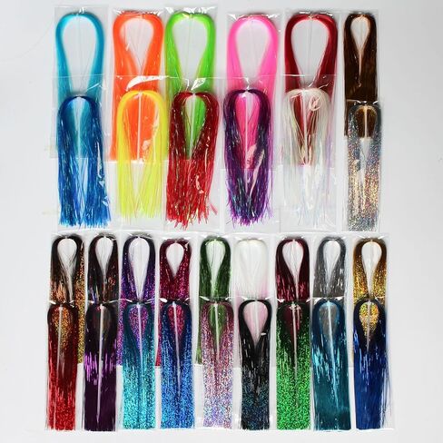 Tigofly 30pcs Holographic Flashabou Tinsel Flat Mylar Crystal Flash Trout Tube Fly Fishing Tying Materials in Saudi Arabia