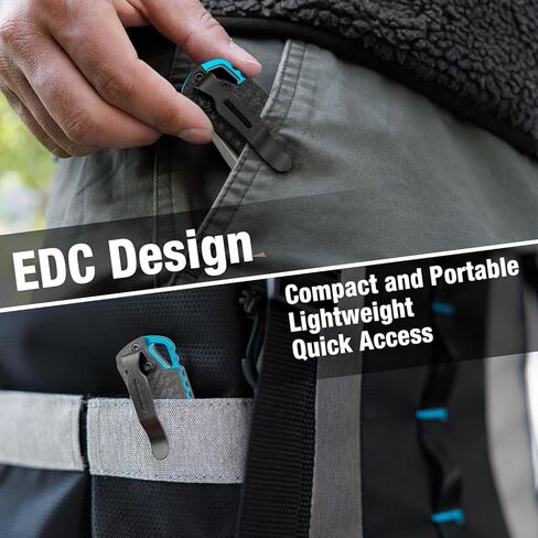 HUAAO سكاكين جيب EDC خفيفة الوزن قابلة للطي للرجال، مقبض من ألياف الكربون ذو حافة سادة من الساتان D2 مع مشبك جيب للحمل العميق ومسامير إبهام للحمل اليومي وفتح يدوي in Kuwait