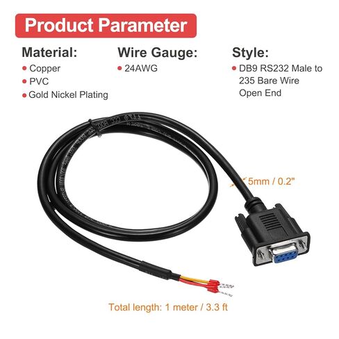 Generic كابل تسلسلي DB9 RS232، 24AWG DB9 أنثى إلى سلك مكشوف نهاية مفتوحة مع 3 محطات أسلاك، DB9 232-235 مزدوج الحماية لاتصالات البيانات، 3.3 قدم in Saudi Arabia