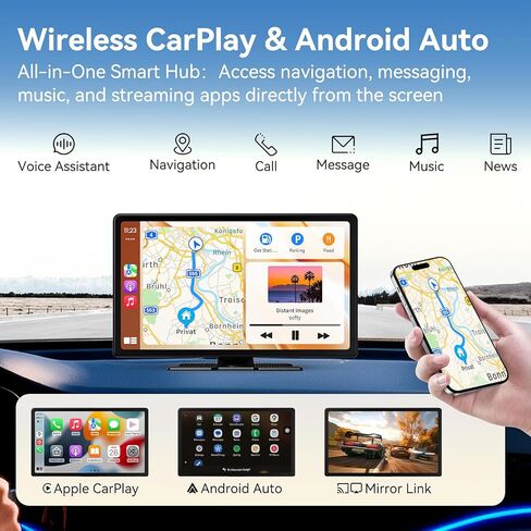 Wireless Carplay Screen for Car, 11.3" Extra Large A-pple CarPlay & Android Auto Screen with 4K Dashcam & 1080P Backup Camera, Car Stereo with Mirror Link, Voice Control, GPS, Bluetooth, AUX, FM in Kuwait