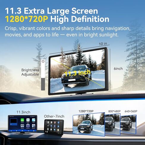 Wireless Carplay Screen for Car, 11.3" Extra Large A-pple CarPlay & Android Auto Screen with 4K Dashcam & 1080P Backup Camera, Car Stereo with Mirror Link, Voice Control, GPS, Bluetooth, AUX, FM in Kuwait