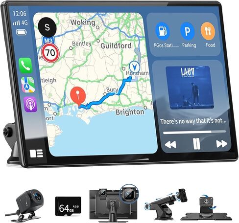 Carplay Screen for Car, 9" Android Auto Screen with 4K Dashcam, Backup Camera, Carplay Screen Compatible with Wireless A-pple Carplay & Android auto, MirrorLink, TF Card, Bluetooth, Siri, GPS in Kuwait
