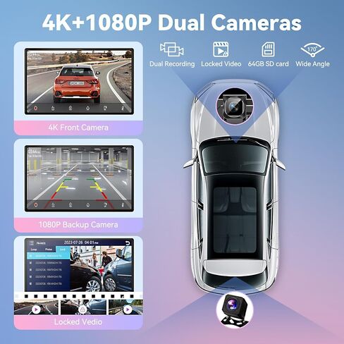 Carplay Screen for Car, 9" Android Auto Screen with 4K Dashcam, Backup Camera, Carplay Screen Compatible with Wireless A-pple Carplay & Android auto, MirrorLink, TF Card, Bluetooth, Siri, GPS in Kuwait