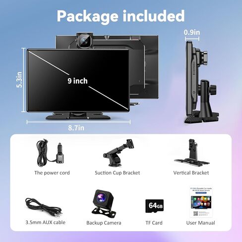 Carplay Screen for Car, 9" Android Auto Screen with 4K Dashcam, Backup Camera, Carplay Screen Compatible with Wireless A-pple Carplay & Android auto, MirrorLink, TF Card, Bluetooth, Siri, GPS in Kuwait