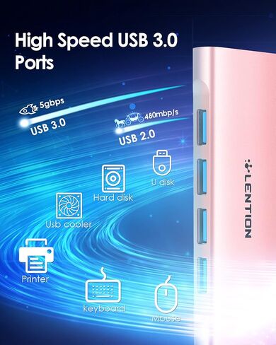 LENTION USB C Hub with 4 USB 3.0 & Type C Charging Compatible 2025-2016 MacBook Pro, 2025-2018 Mac Air, New Surface, Chromebook, More, Stable Driver Certified Type C Multiport Adapter (Rose Gold) in Saudi Arabia