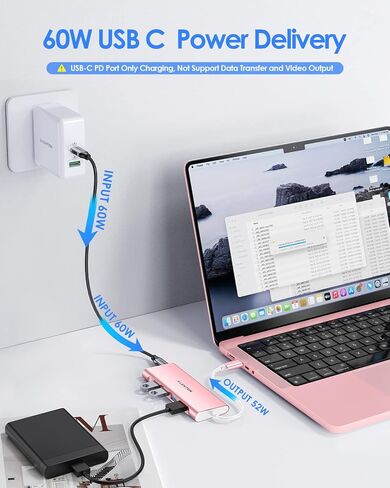 LENTION USB C Hub with 4 USB 3.0 & Type C Charging Compatible 2025-2016 MacBook Pro, 2025-2018 Mac Air, New Surface, Chromebook, More, Stable Driver Certified Type C Multiport Adapter (Rose Gold) in Saudi Arabia