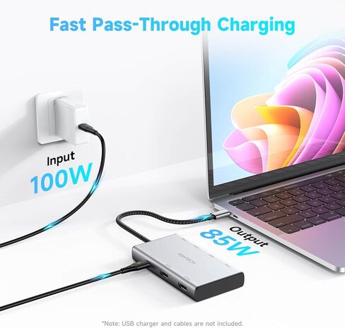 محول متعدد المنافذ USB C 7 في 1 من RSHTECH مع HDMI 2x4K@60 هرتز، ومنافذ بيانات USB-3.0 (3A+1C)، و100 وات PD، ومحطة إرساء USB-C من الألومنيوم وشاشة مزدوجة لأجهزة الكمبيوتر المحمولة وأجهزة MacBook in Kuwait