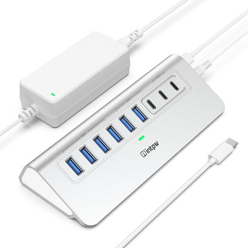 Powered USB Hub, intpw 9-Port USB 3.2 Hub 10Gbps, USB C Hub with USB A/USB C 3.2, 4 USB 3.0, 2 PD 45W Charging Port, 65W Power Adapter and 3.3FT Cable, Aluminum USB Hub for Laptop, iPhone 17/16/15/PC in Saudi Arabia