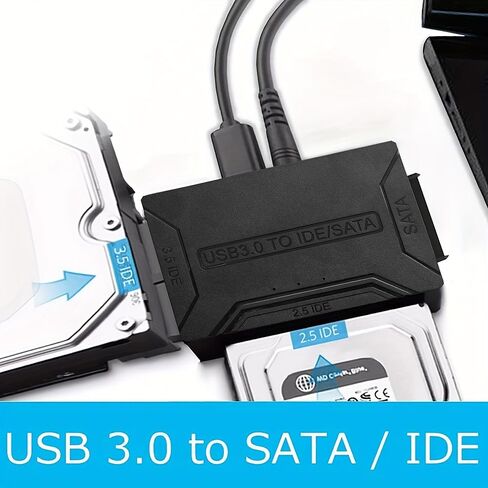 USB 3.0 to SATA/IDE Adapter, External Hard Drive Card Reader, Super Data Recovery Converter, Compatible with 2.5-inch/3.5-inch HDDs, SSDs, and 5.25-inch DVD/CD-ROM Drives, Supports Data Transfer in Saudi Arabia