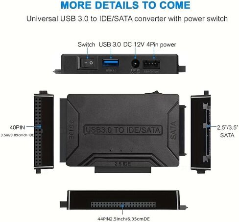 USB 3.0 to SATA/IDE Adapter, External Hard Drive Card Reader, Super Data Recovery Converter, Compatible with 2.5-inch/3.5-inch HDDs, SSDs, and 5.25-inch DVD/CD-ROM Drives, Supports Data Transfer in Saudi Arabia