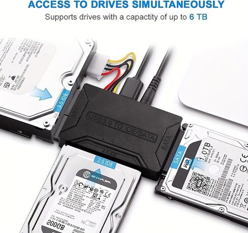 USB 3.0 to SATA/IDE Adapter, External Hard Drive Card Reader, Super Data Recovery Converter, Compatible with 2.5-inch/3.5-inch HDDs, SSDs, and 5.25-inch DVD/CD-ROM Drives, Supports Data Transfer in Saudi Arabia
