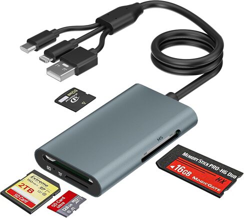 4-in-1 Multi Memory Card Reader for SD/Micro SD/MS/xD-Picture-Cards, Memory Stick Pro Duo Adapter with Lightning/USB-C/USB-A Connectors, Sony Cybershot Card Reader for iPhone 17/16/15/14/Android/PC in Saudi Arabia