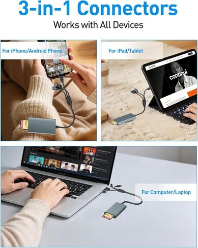 4-in-1 Multi Memory Card Reader for SD/Micro SD/MS/xD-Picture-Cards, Memory Stick Pro Duo Adapter with Lightning/USB-C/USB-A Connectors, Sony Cybershot Card Reader for iPhone 17/16/15/14/Android/PC in Saudi Arabia