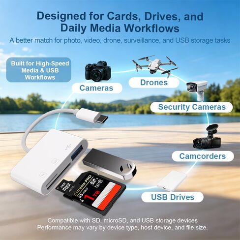 3-in-1 USB C Card Reader, High Speed USB 3.0 SD/TF/Micro SD Card Adapter with OTG, Memory Card Reader for iPhone 17/16/15 Pro Max, iPad, MacBook Pro/Air, GoPro, Dash Cam, Android & PC in Saudi Arabia