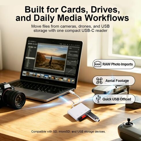 3-in-1 USB C Card Reader, High Speed USB 3.0 SD/TF/Micro SD Card Adapter with OTG, Memory Card Reader for iPhone 17/16/15 Pro Max, iPad, MacBook Pro/Air, GoPro, Dash Cam, Android & PC in Saudi Arabia