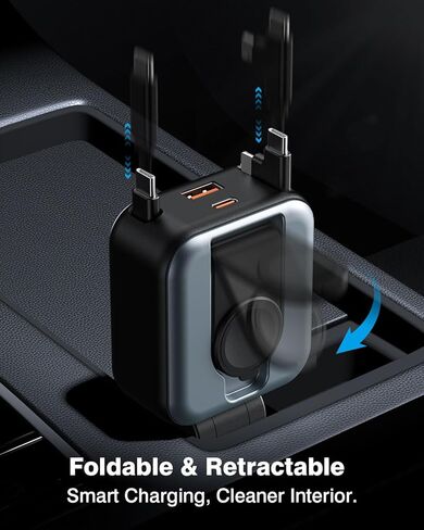 شاحن سيارة قابل للسحب 6 في 1، 100 واط USB C + USB A شحن سريع لهواتف iPhone 17/16/15/14/13/12/11، iWatch، Android، ملحقات السيارة الأساسية للسفر، هدية للرجال والنساء (رمادي) in Kuwait