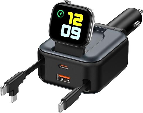 6 in 1 Retractable Car Charger, 100W USB C + USB A Fast Charging for iPhone 17/16/15/14/13/12/11, iWatch, Android, Travel Essentials Car Accessories, Gift for Men & Women in Kuwait