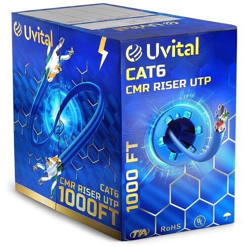 كابل إيثرنت Uvital CAT6 بطول 1000 قدم (CMR Riser)، كابل شبكة UTP 23AWG أزرق 100% من النحاس الصلب | غير محمي، 4 أزواج | 550 ميجا هرتز، 10 جيجابت، PoE++ | المنزل والمكتب in Kuwait